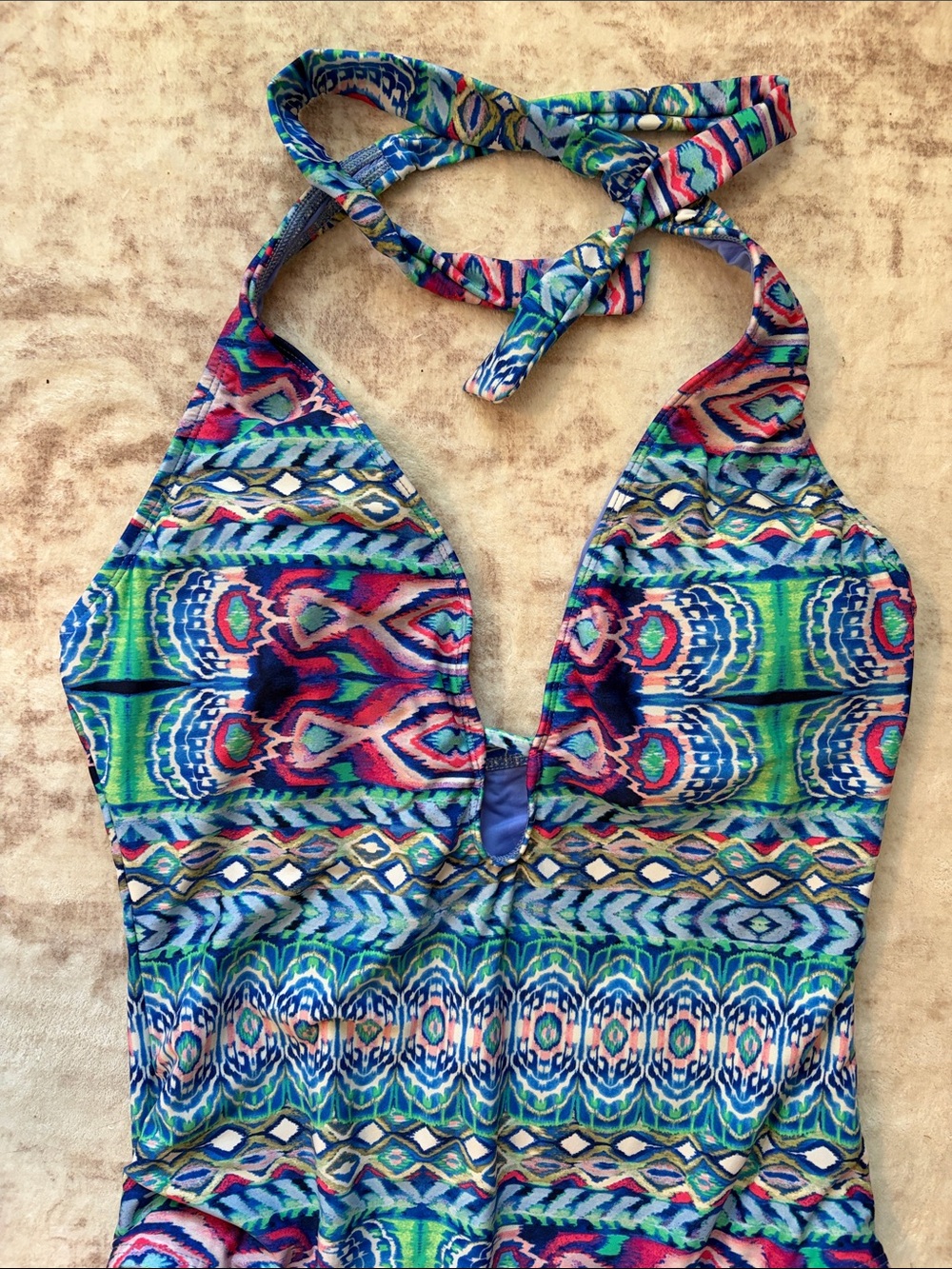La Blanca one piece halter neck swimsuit pretty abstract print size 10 - Picture 2 of 8